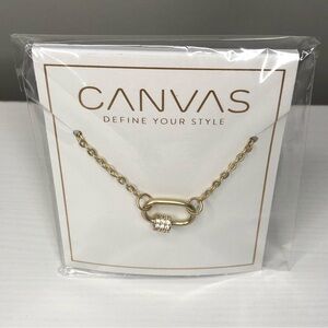 Canvas Style Gold Chain Necklace with Sparkling Carabiner Charm